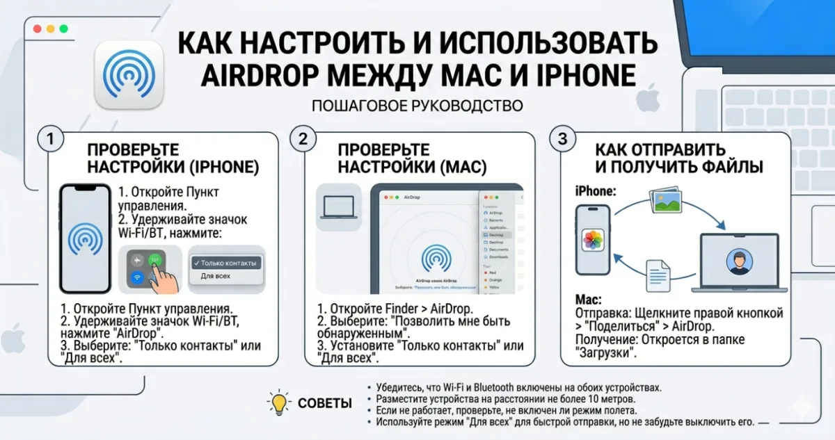 AirDrop между Mac и iPhone - как настроить и использовать