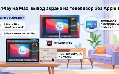 AirPlay на Mac: вывод экрана на телевизор без Apple TV