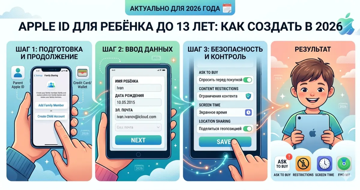 Apple ID для ребёнка до 13 лет: как создать в 2026