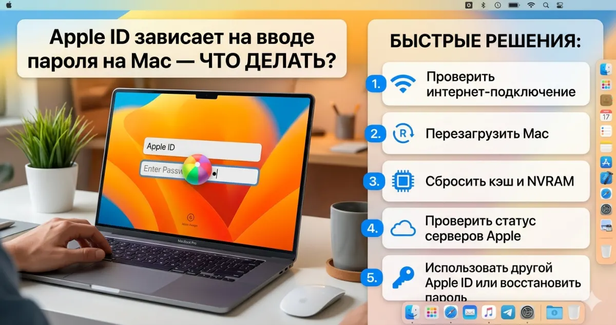 Apple ID зависает на вводе пароля на Mac - что делать