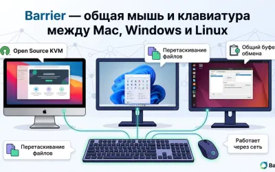 Barrier - общая мышь и клавиатура между Mac, Windows и Linux