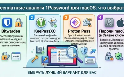 Бесплатные аналоги 1Password для macOS: Bitwarden, KeePassXC, Proton Pass