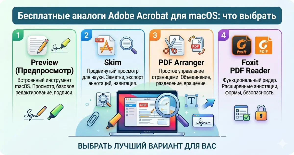 Бесплатные аналоги Adobe Acrobat для macOS: Preview, Skim, PDF Arranger