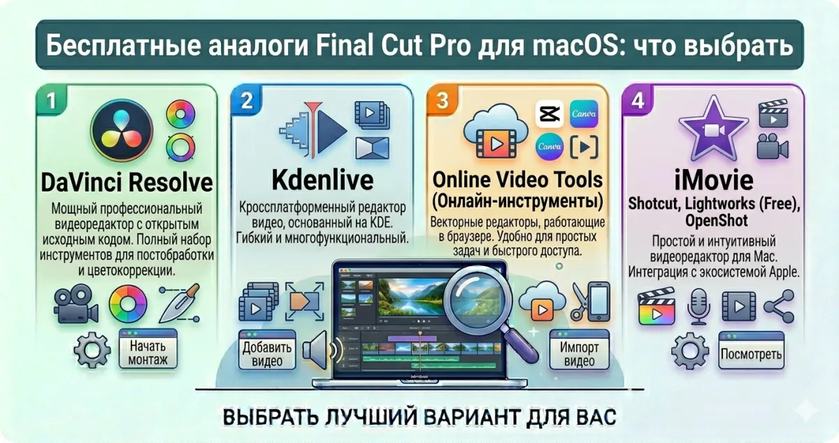 Бесплатные аналоги Final Cut Pro для macOS: DaVinci Resolve, Kdenlive, iMovie