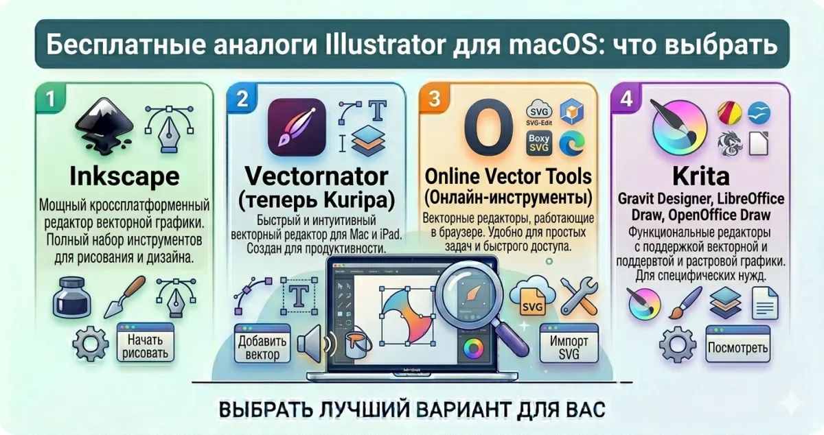 Бесплатные аналоги Illustrator для macOS: Inkscape и альтернативы