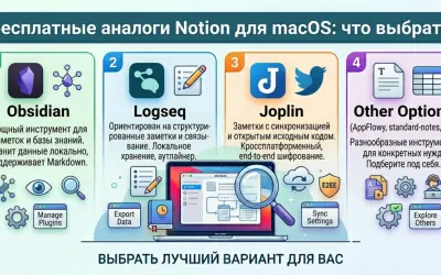 Бесплатные аналоги Notion для macOS: Obsidian, Logseq, Joplin и другие
