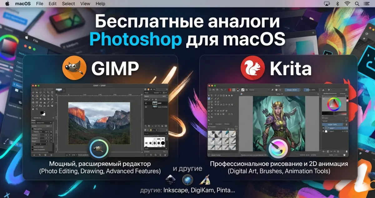 Бесплатные аналоги Photoshop для macOS: GIMP, Krita и другие