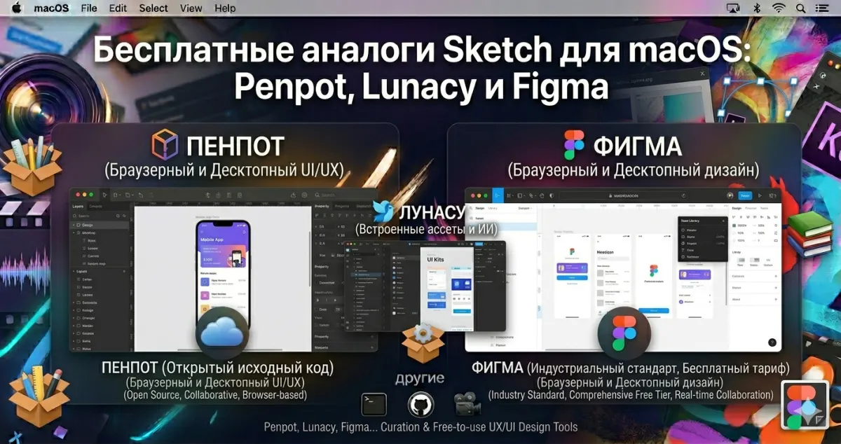 Бесплатные аналоги Sketch для macOS: Penpot, Lunacy и Figma