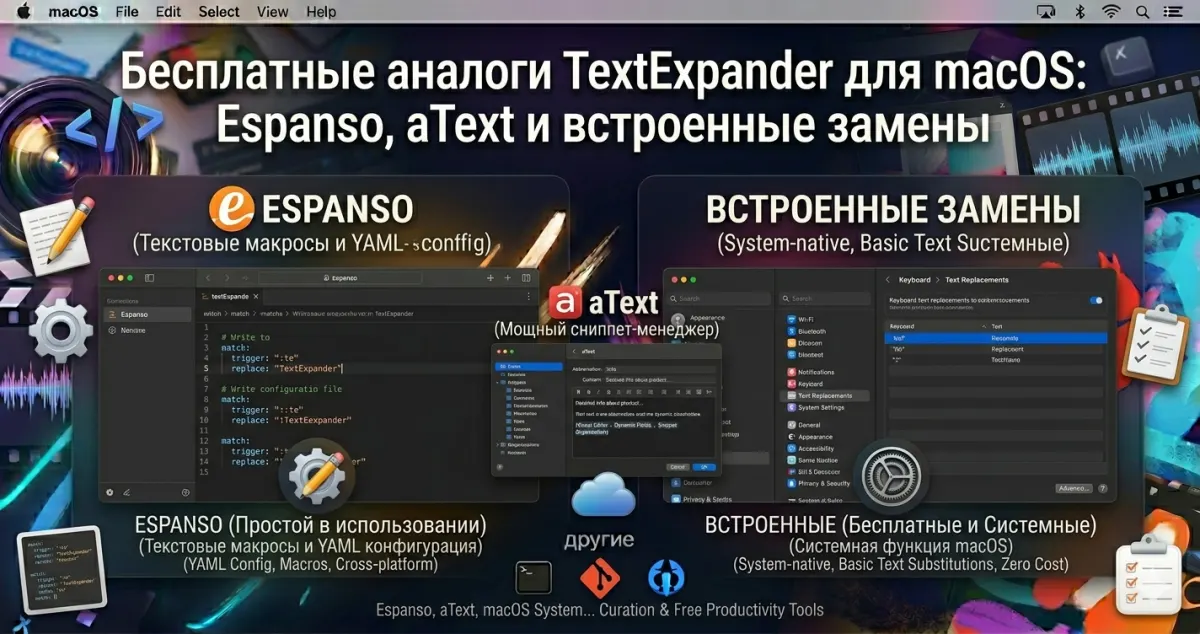 Бесплатные аналоги TextExpander для macOS: Espanso, aText и встроенные замены