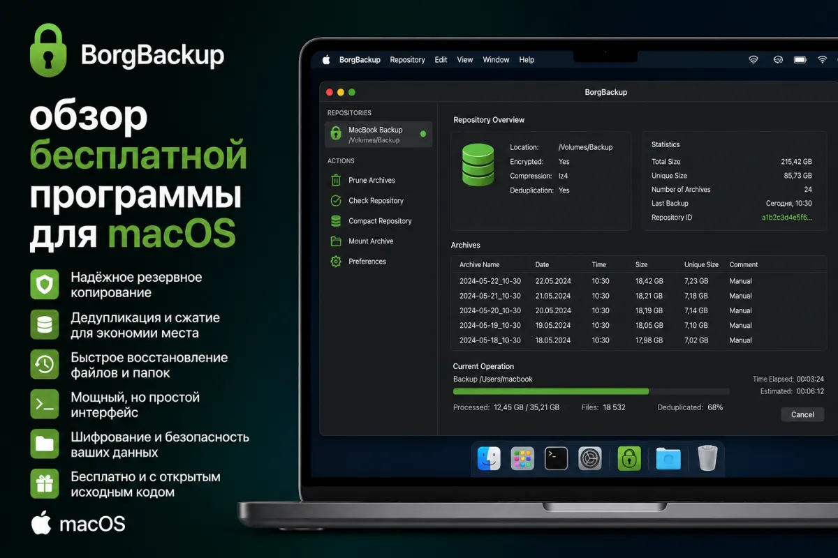 BorgBackup - обзор бесплатной программы для macOS