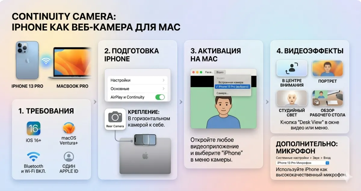 Continuity Camera: iPhone как веб-камера для Mac