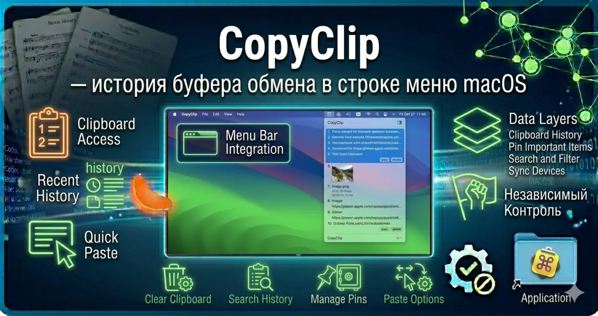 CopyClip — история буфера обмена в строке меню macOS