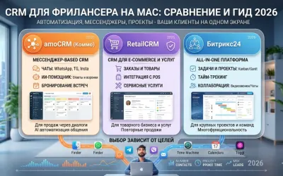 CRM для фрилансера на Mac: amoCRM, RetailCRM, Битрикс24 в 2026