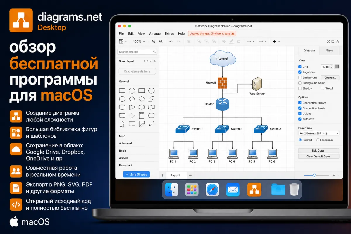 diagrams.net Desktop - обзор бесплатной программы для macOS