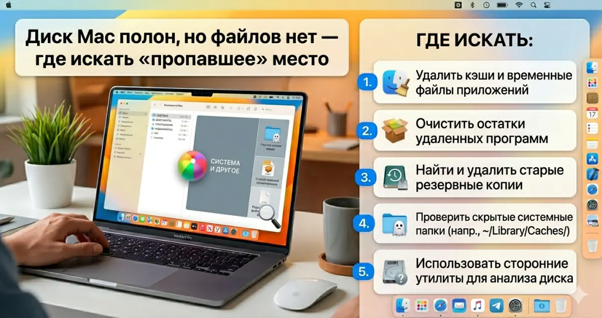 Диск Mac полон, но файлов нет - где искать «пропавшее» место