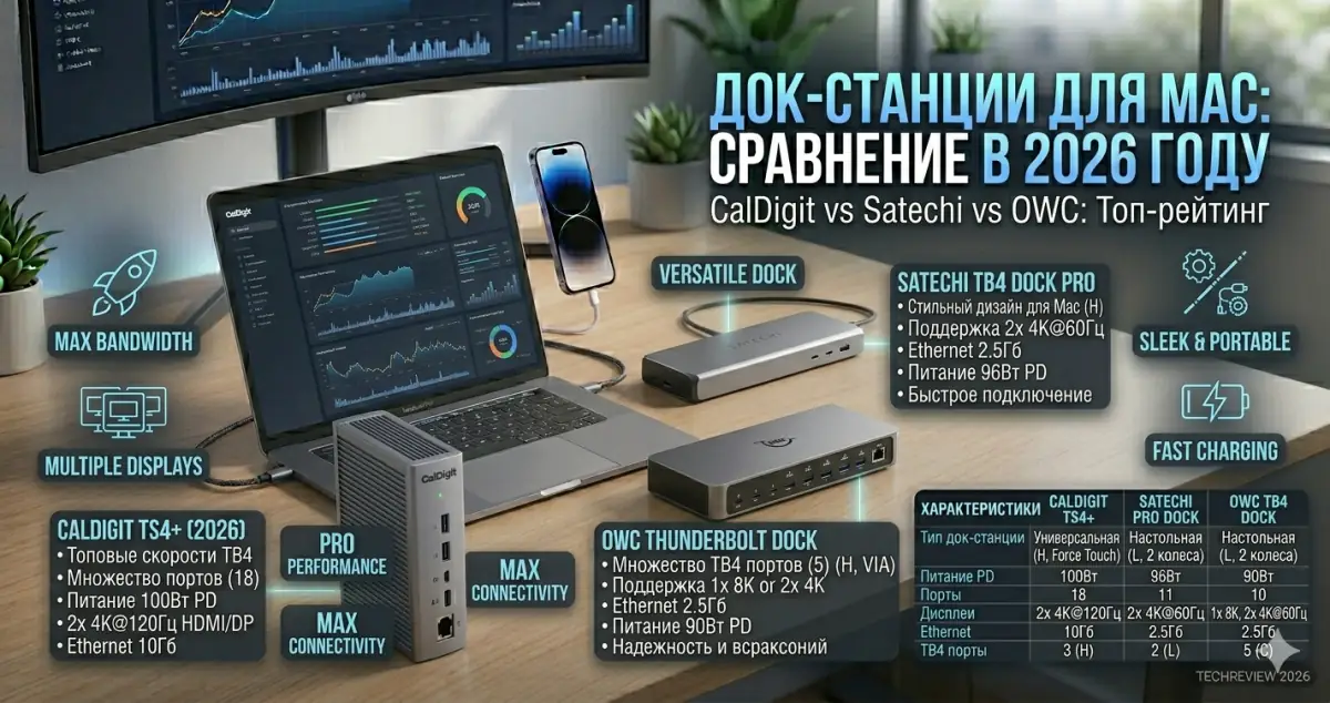 Док-станции для Mac: CalDigit, Satechi, OWC - сравнение 2026