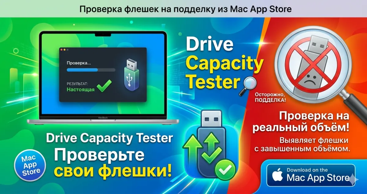 Drive Capacity Tester: проверка флешек на подделку из Mac App Store