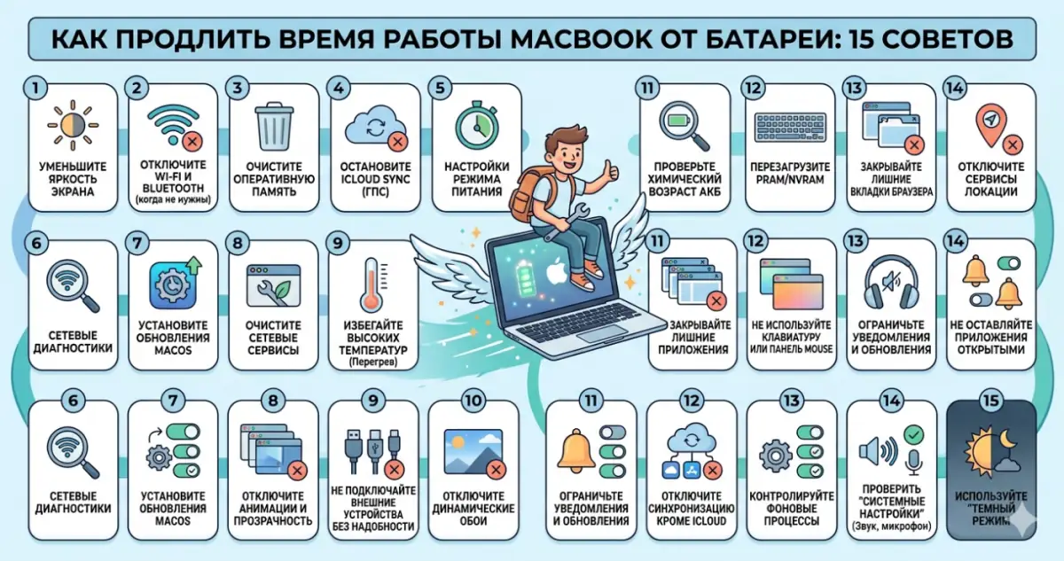 Как продлить время работы MacBook от батареи: 15 советов