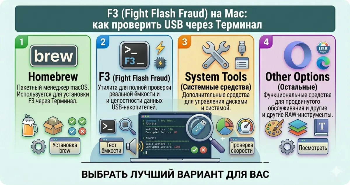 F3 (Fight Flash Fraud) на Mac: как проверить USB на поддельную ёмкость через Терминал