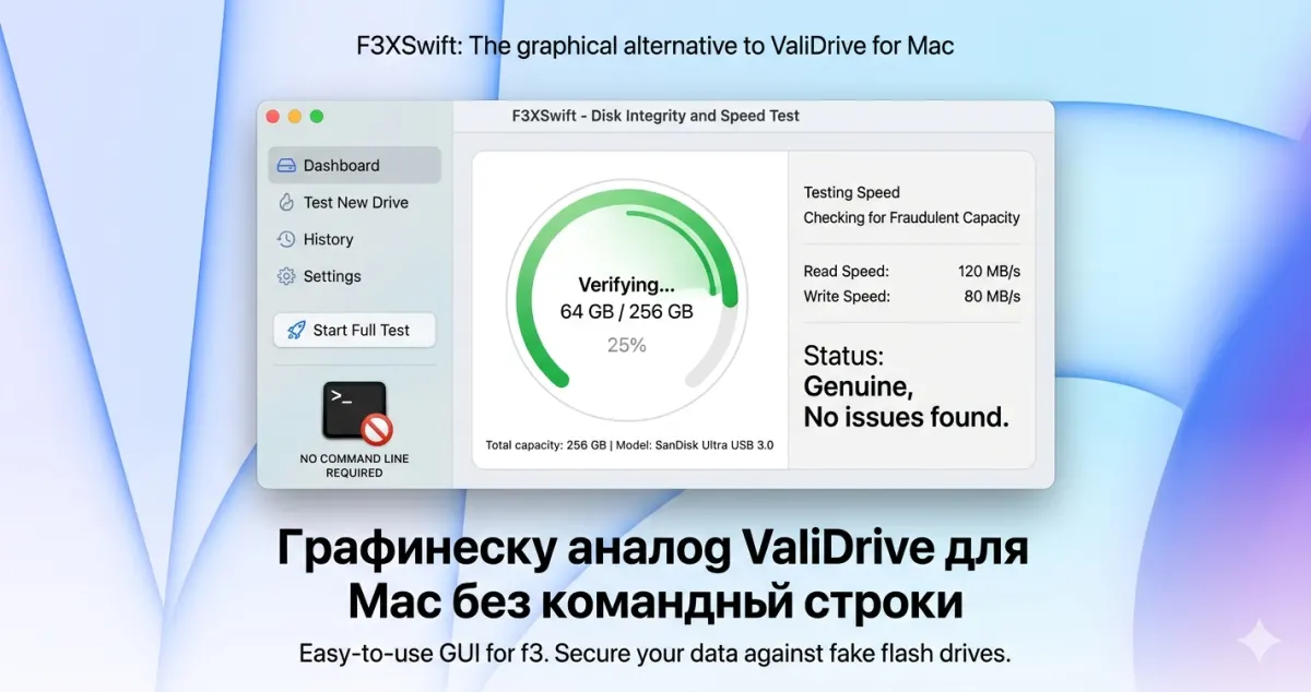 F3XSwift: графический аналог ValiDrive для Mac без командной строки