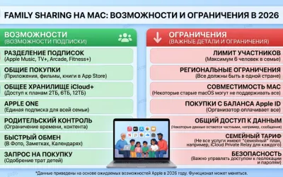 Family Sharing на Mac: возможности и ограничения в 2026