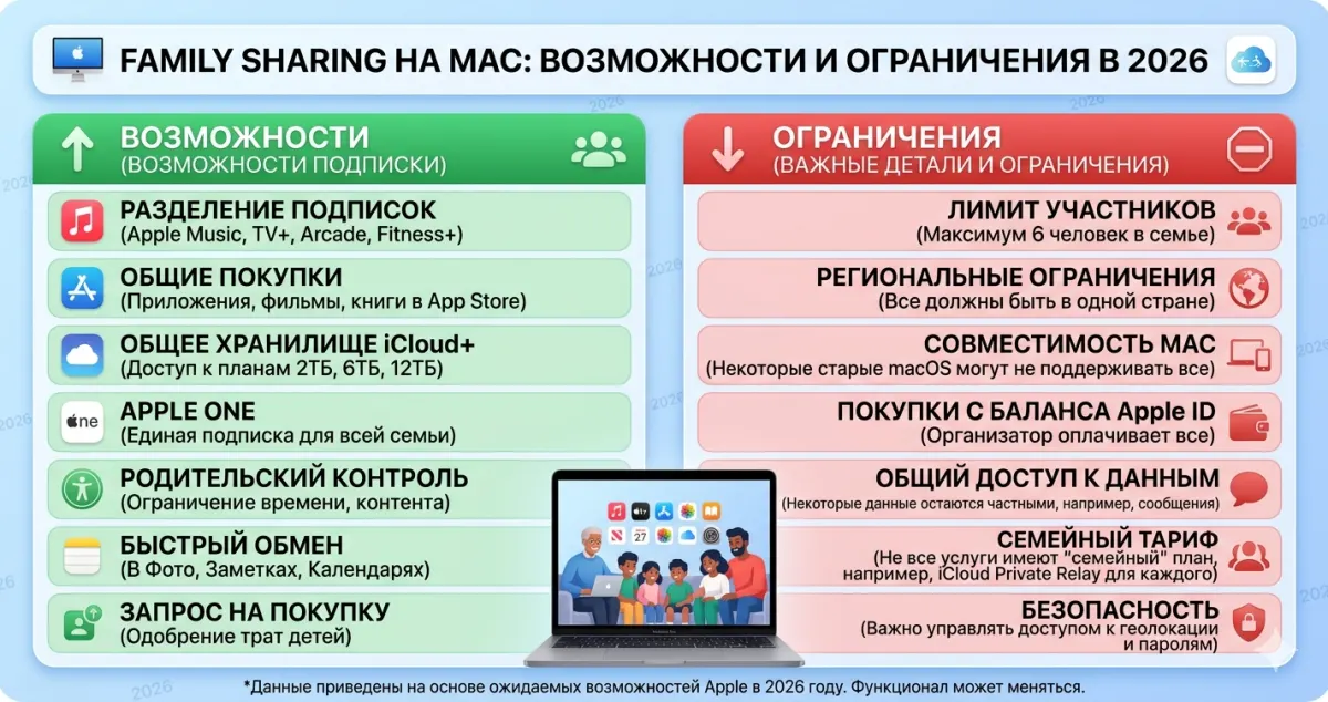 Family Sharing на Mac: возможности и ограничения в 2026