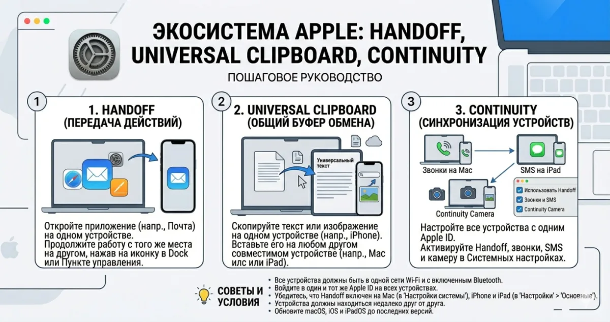Handoff, Universal Clipboard, Continuity - экосистема Apple
