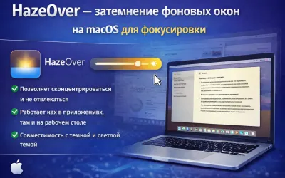 HazeOver — затемнение фоновых окон на macOS для фокусировки