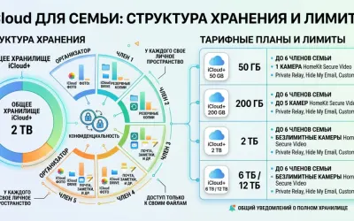 iCloud для семьи: структура хранения и лимиты