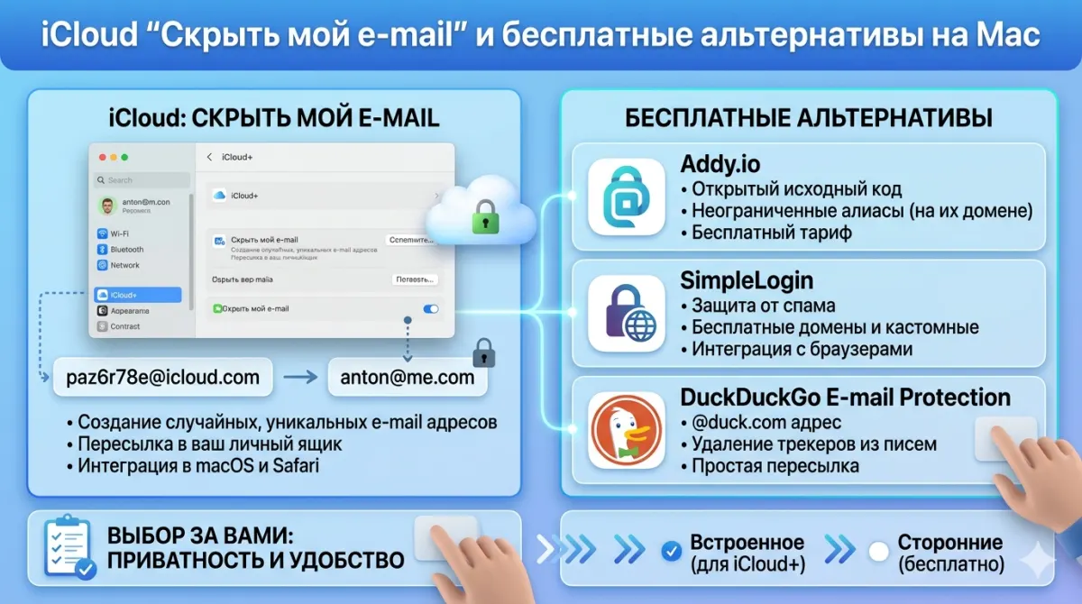 iCloud Hide My Email и бесплатные альтернативы на Mac