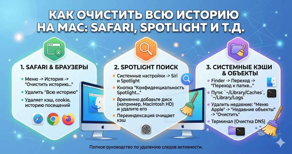 Как очистить всю историю на Mac: Safari, Spotlight и т.д.