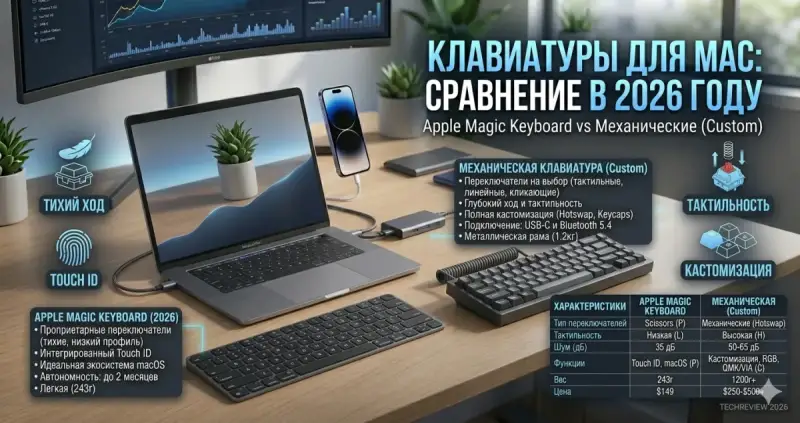 Клавиатуры для Mac в 2026: Apple Magic vs механические