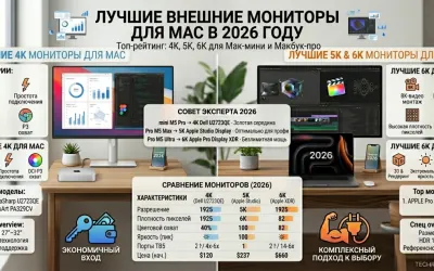Лучшие внешние мониторы для Mac в 2026: 4K, 5K, 6K