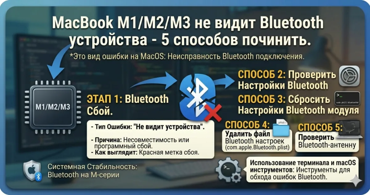 MacBook M1 не видит Bluetooth устройства - 5 способов починить