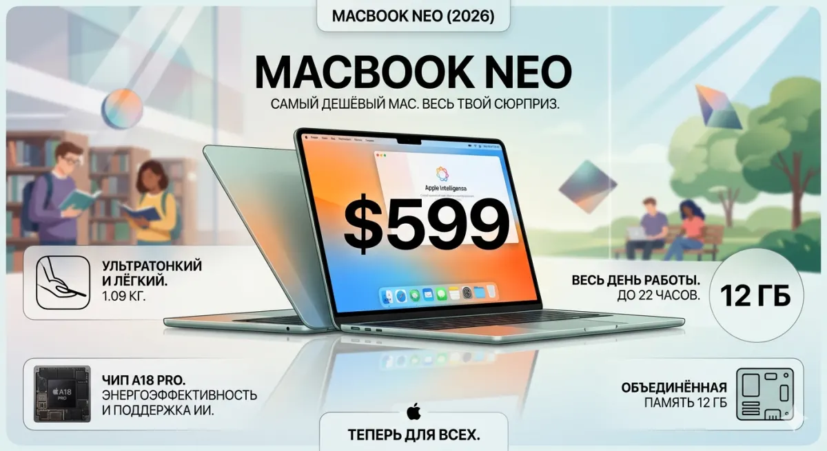 MacBook Neo (2026) - самый дешёвый Mac за $599