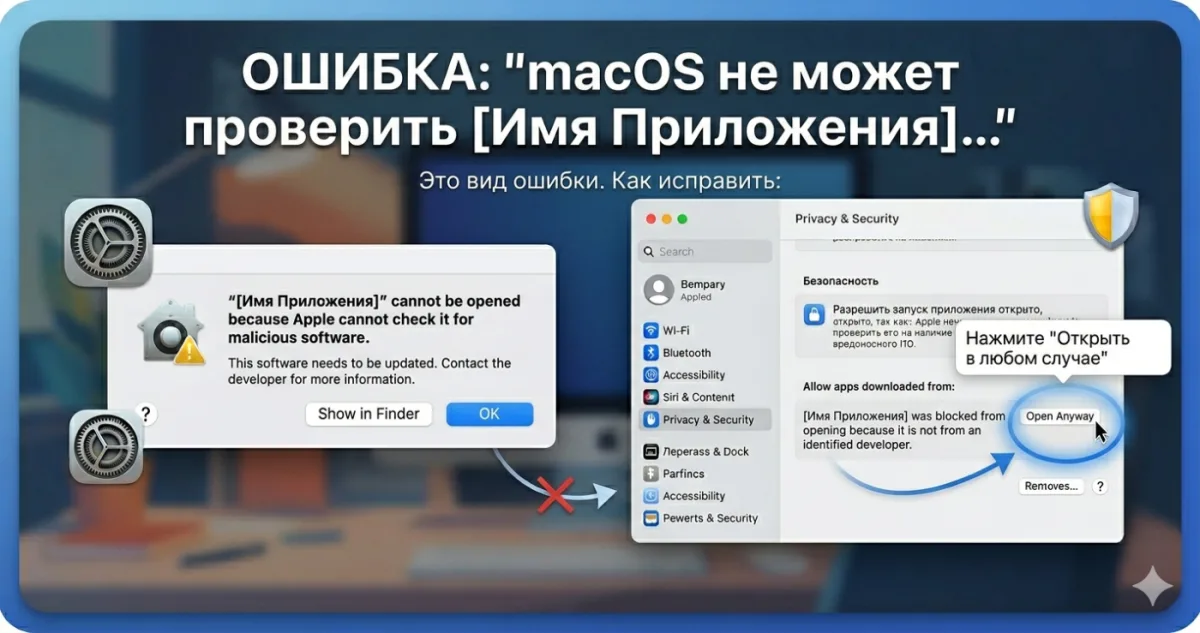 macOS не может проверить приложение на наличие вредоносного ПО