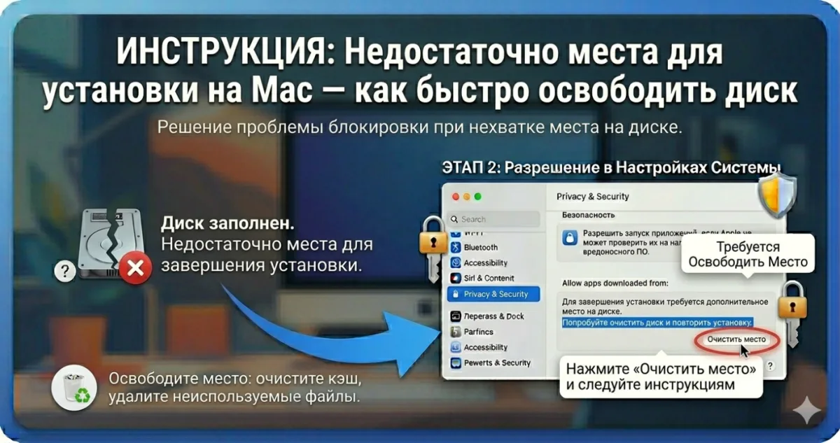 Недостаточно места для установки на Mac - как быстро освободить диск