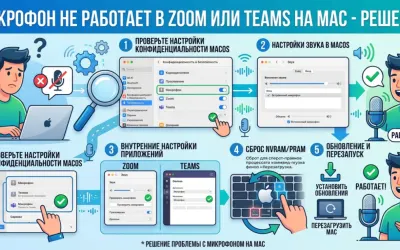 Микрофон не работает в Zoom или Teams на Mac - решение