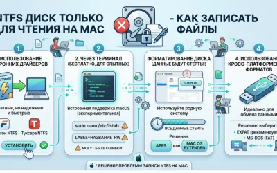 NTFS диск только для чтения на Mac - как записать файлы