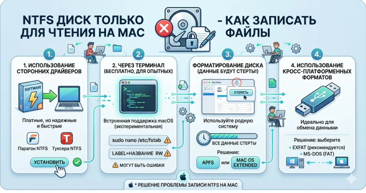 NTFS диск только для чтения на Mac - как записать файлы