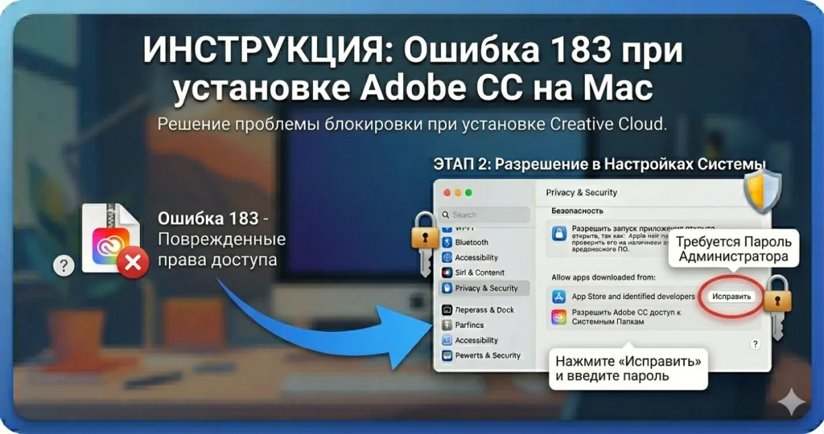 Ошибка 183 при установке Adobe Creative Cloud на Mac - решение