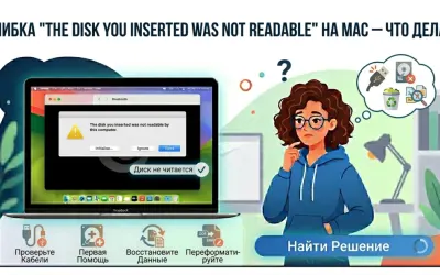 Ошибка «The disk you inserted was not readable» на Mac - что делать