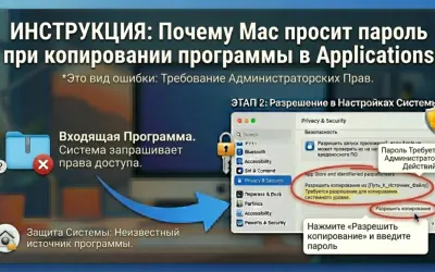 Почему Mac просит пароль при копировании программы в Applications