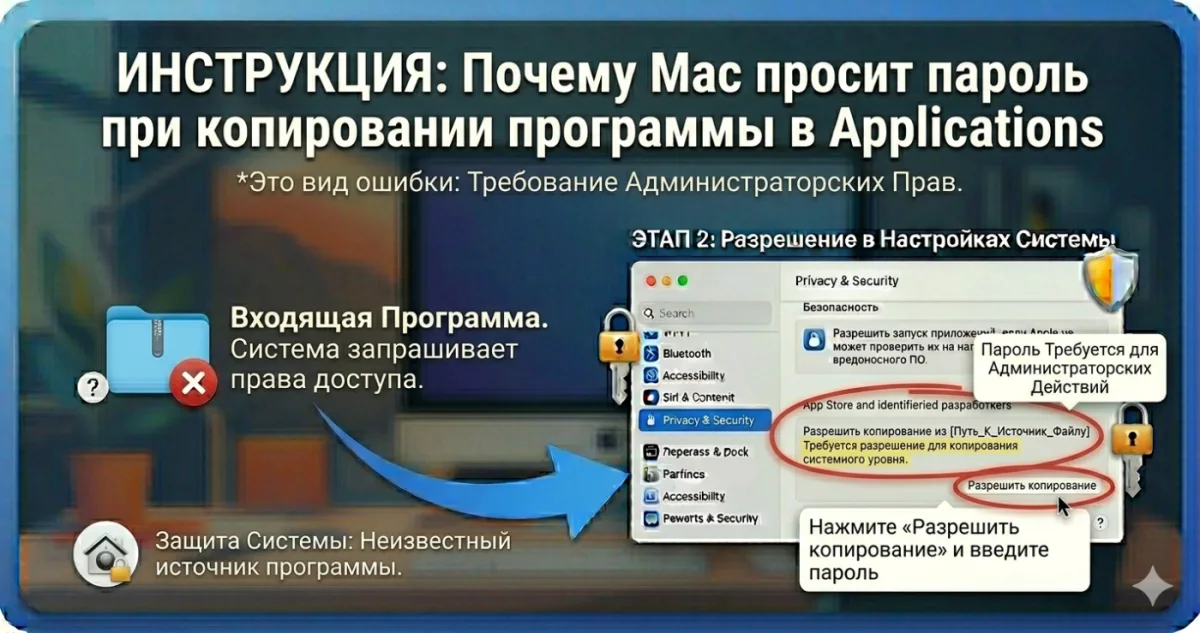 Почему Mac просит пароль при копировании программы в Applications