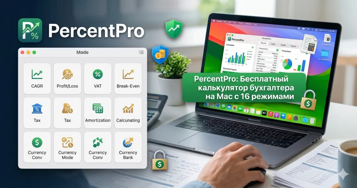 PercentPro: бесплатный калькулятор бухгалтера на Mac с 16 режимами