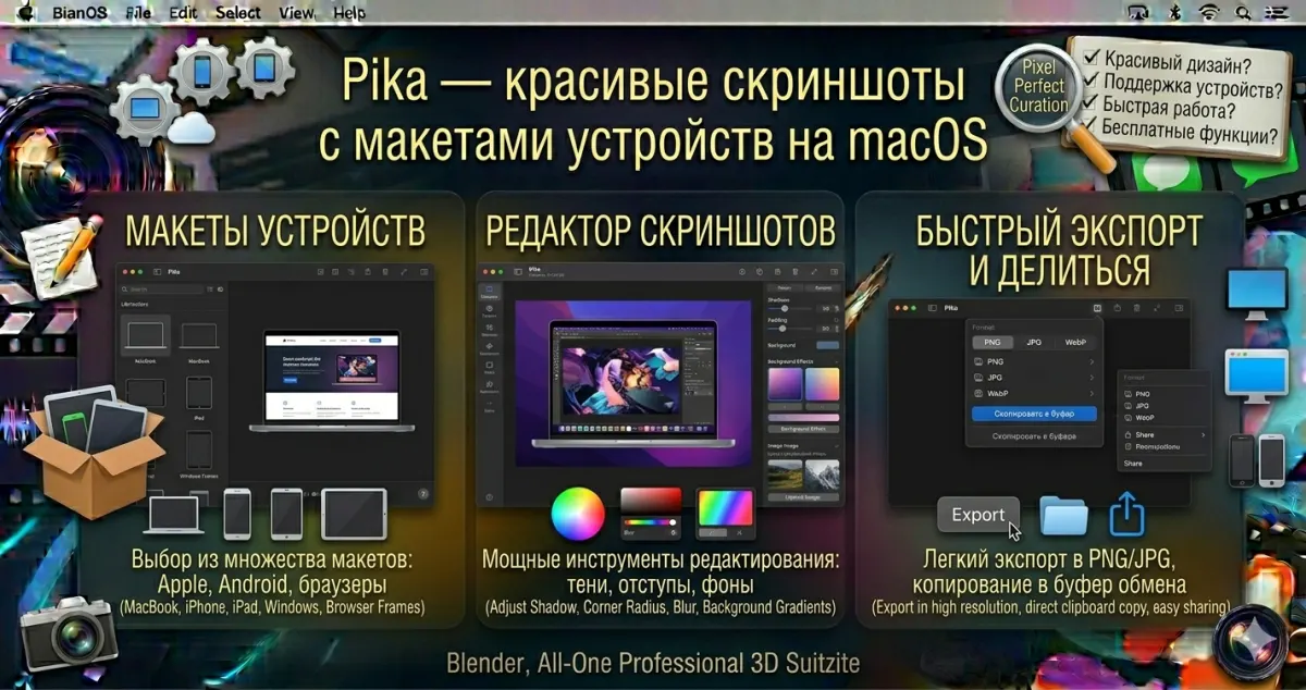 Pika - красивые скриншоты с макетами устройств на macOS