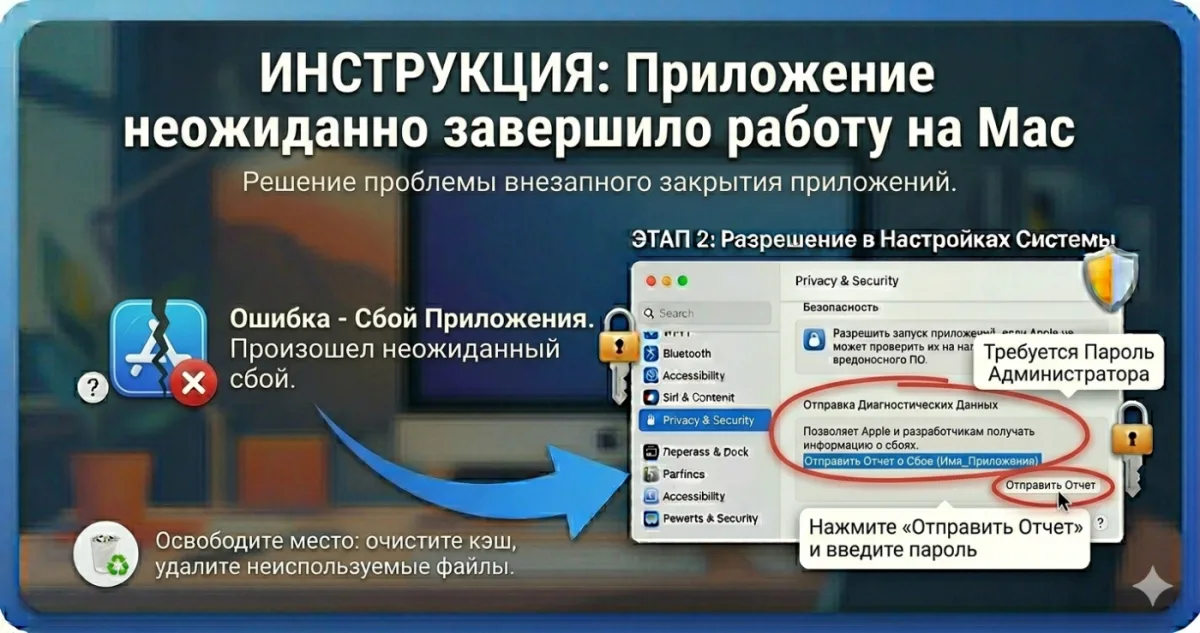 Приложение неожиданно завершило работу на Mac - что делать