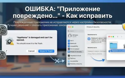 Приложение повреждено и не может быть открыто. Переместить в Корзину?