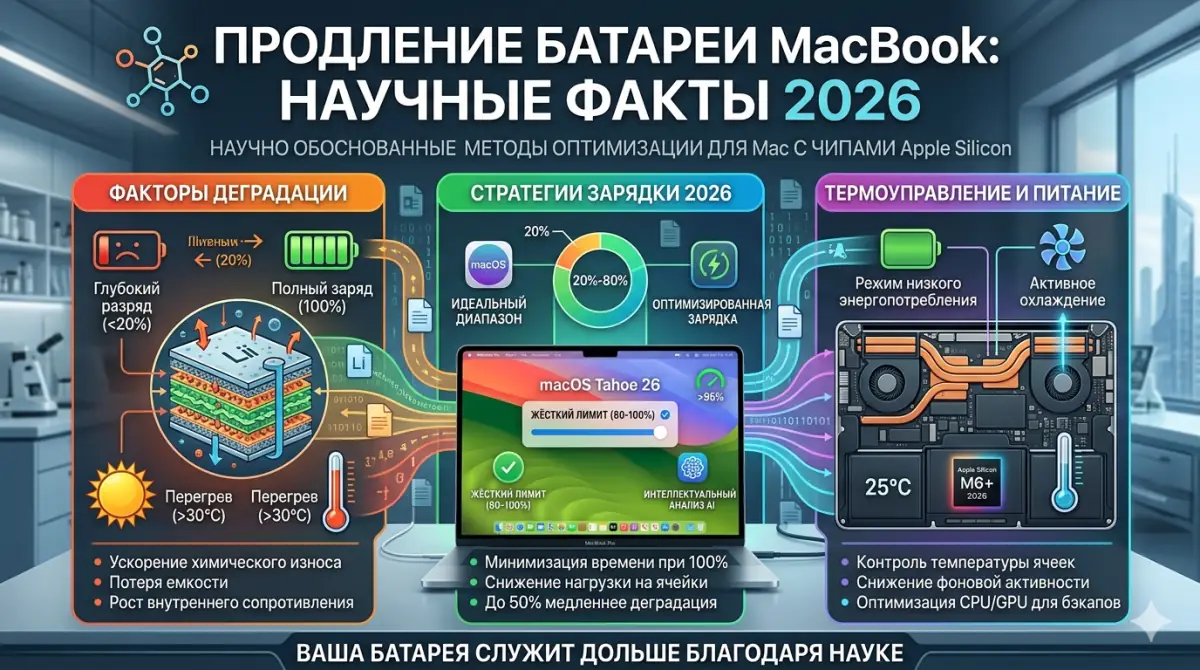 Продление батареи MacBook: научные факты 2026