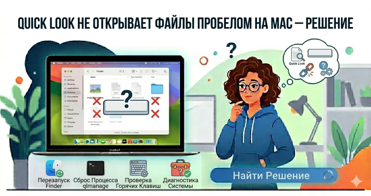 Quick Look не открывает файлы пробелом на Mac - решение